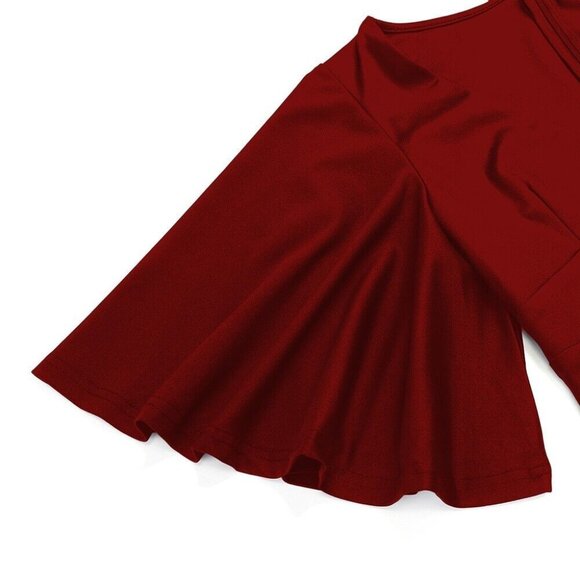 Elegant Butterfly Sleeve V-Neck Flared Pants Fashion Sense Jumpsuit with Belt - Picture 10 of 12